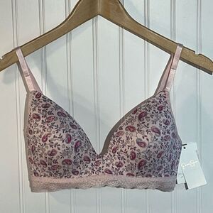 Jessica Simpson Floral Lightly Padded Bra Womens 34C Pink With Lace Trim Classic